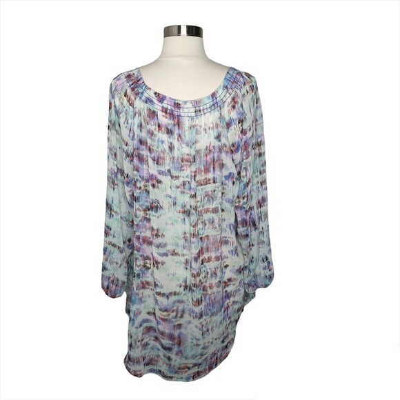 Daisy Fuentes Smocked Tunic Top XL Pullover Sheer Blouse Tasseled 3/4 Sleeve - Picture 5 of 6